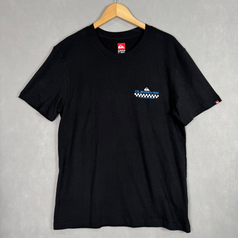 Quiksilver Graphic T-Shirt Mens Large Anthracite Black New Racing Checkered Logo